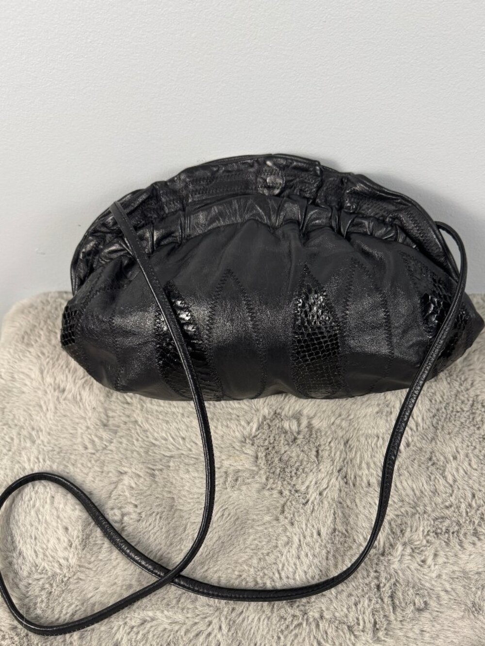 Vintage Italian Black Leather Crossbody Bag Genuine Leather Shoulder Purse